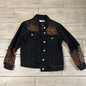 Topshop leopard insert jean jacket